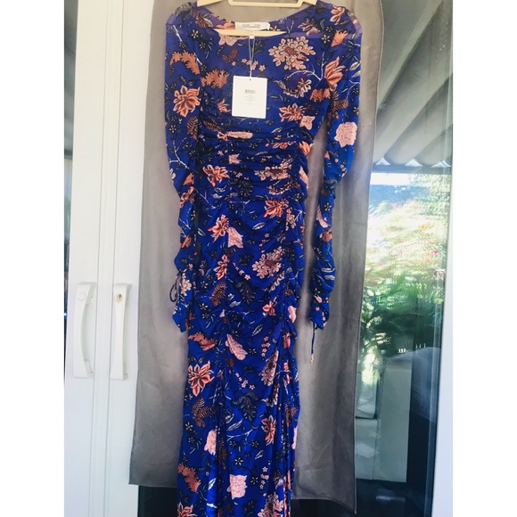 DIANE VON FURSTENBERG Canton Electric Blue Floral Ruched Midi 2pc Dress - Picture 11 of 12
